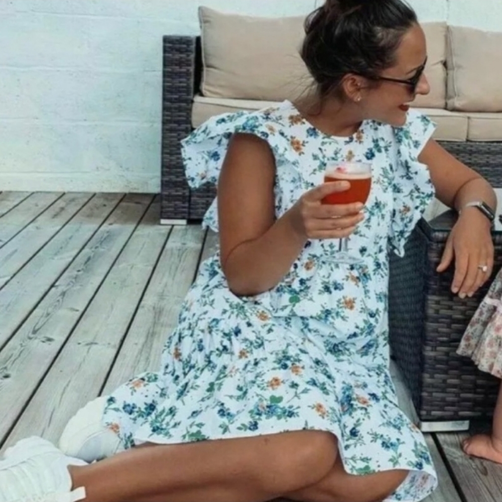 Zara White Embroidered Eyelet Floral Ruffle Dress